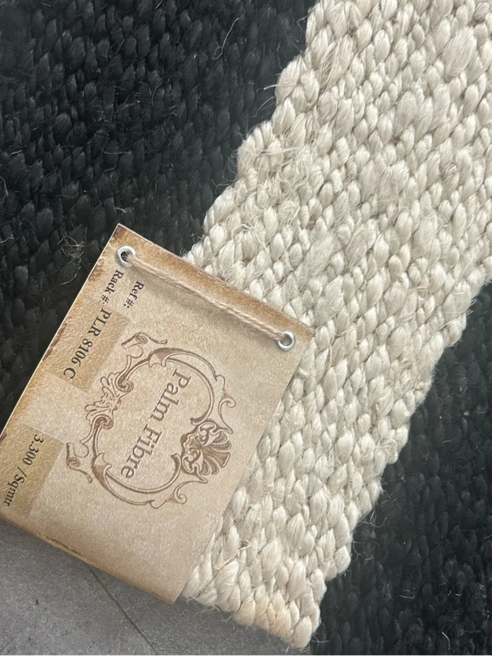 Pottery Barn Door Mat Jute Rug Black White Striped NEW